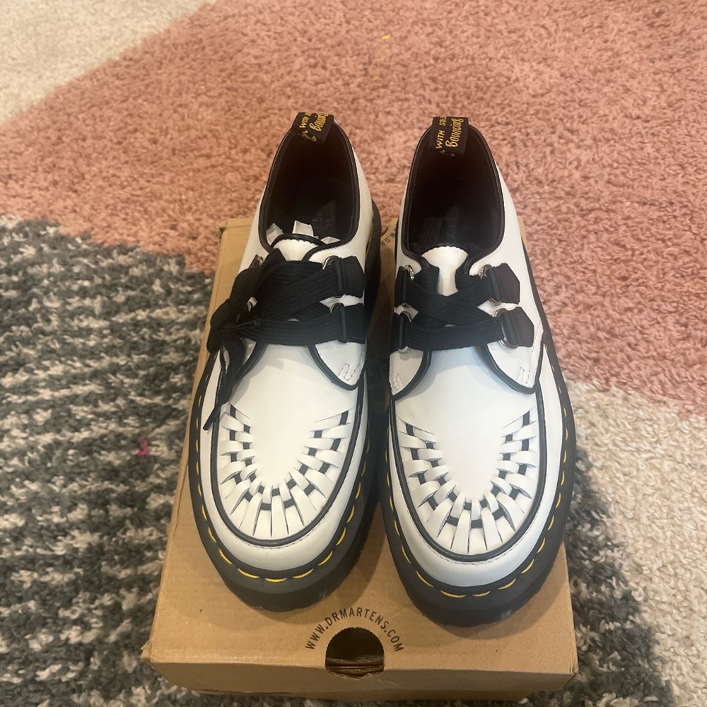 Dr. Martens Black and White Woven Lace-Up Shoes